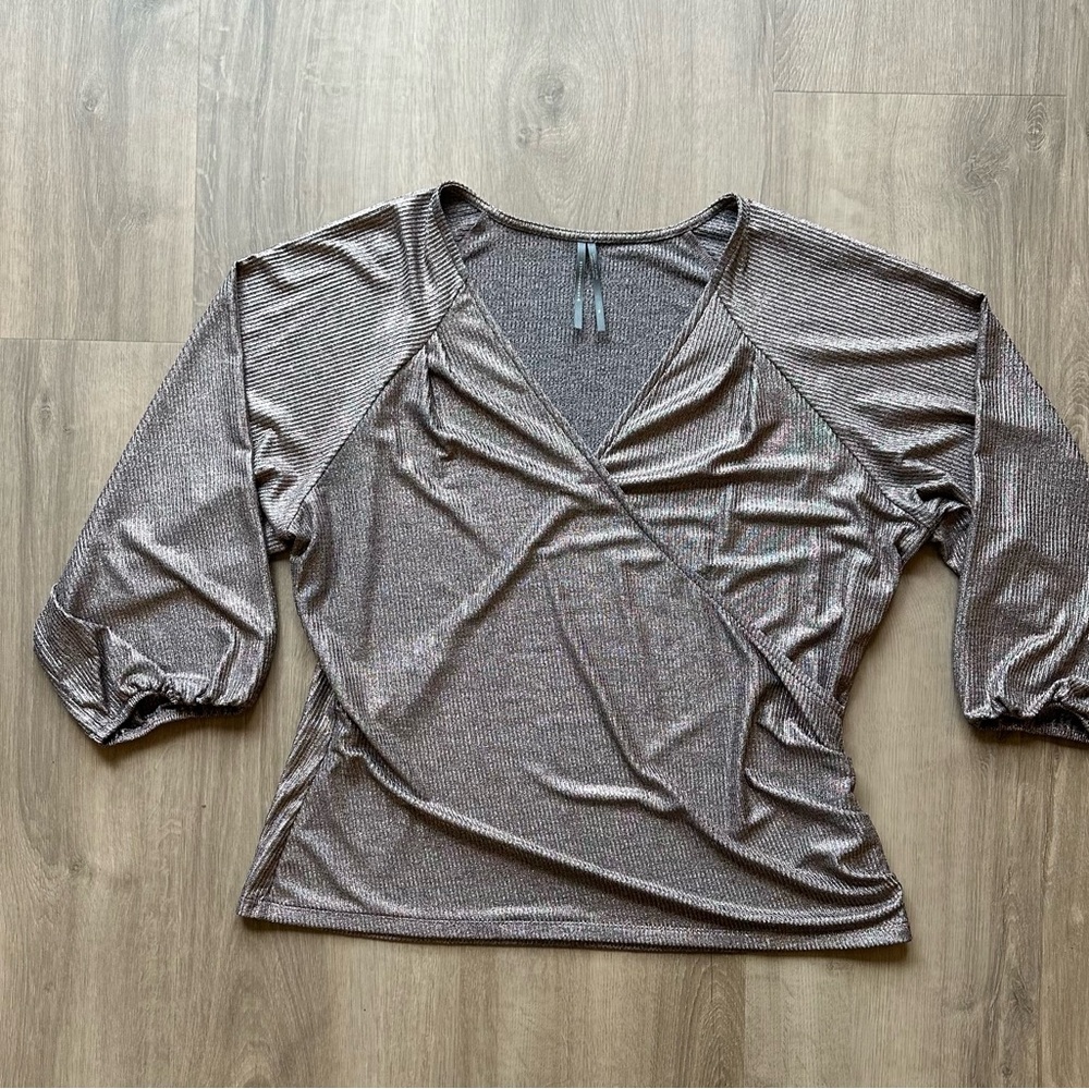 Anthropologie Shimmering Metalic WrapTop